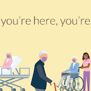 A diverse group of individuals in a healthcare setting, showcasing support and care for the elderly.