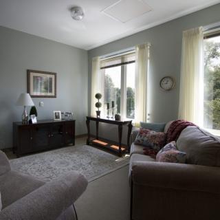 A cozy, modern living room with natural light.