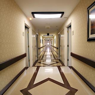 A well-lit hallway showcasing elegant design and flooring.