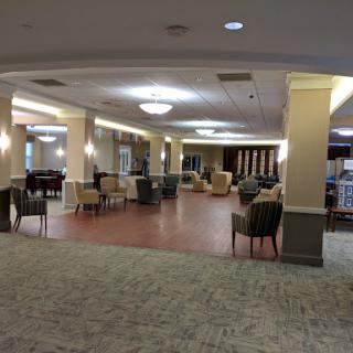 A spacious and inviting lobby area with comfortable seating and modern decor.