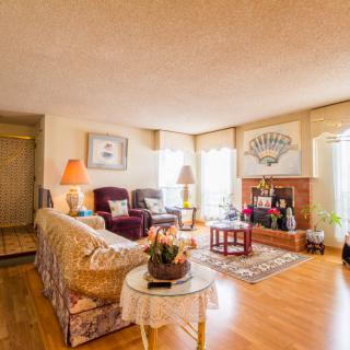 A vintage-style living room with cozy furniture and a warm atmosphere.