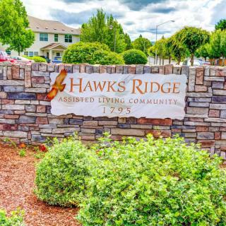 Entrance sign for Hawks Ridge retirement living community.