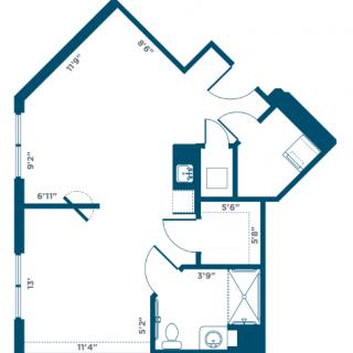 A detailed floor plan of an apartment showing room dimensions and layout.
