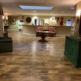 A spacious lobby area with comfortable seating and stylish decor.