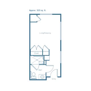 A simple floor plan layout of a small apartment unit.
