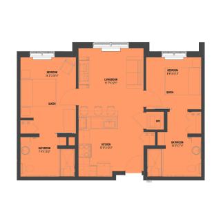 A detailed floor plan of an apartment with multiple rooms.