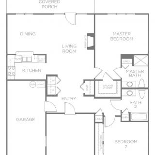 A floor plan showing the layout of a house including bedrooms, bathrooms, kitchen, and living areas.
