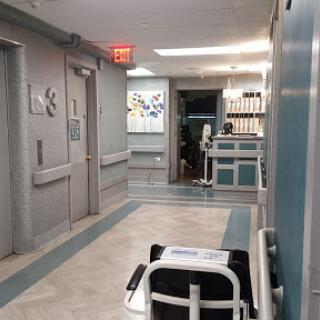 A view of a hospital hallway showcasing the medical facility's environment.