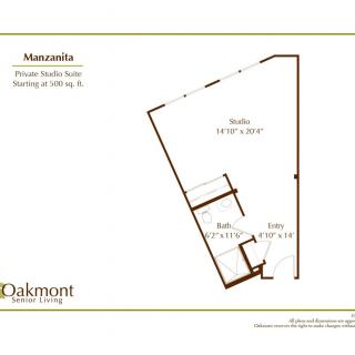 Floor plan of a studio apartment with room dimensions.