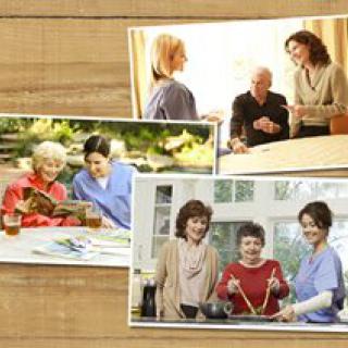 Caregivers providing support and companionship to seniors in assisted living environments.