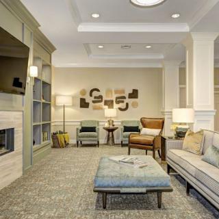 A modern living room with comfortable seating and stylish decor.