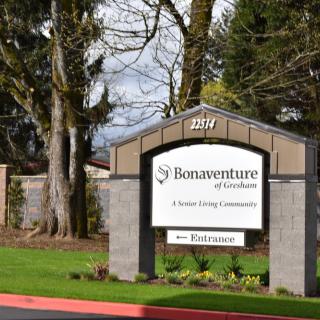 Entrance sign for Bonaventure, a senior living community.