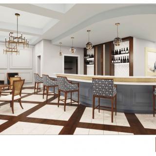 A modern bar interior with stylish seating and elegant decor.