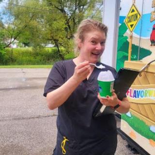 Enjoying a delicious ice cream treat outdoors!
