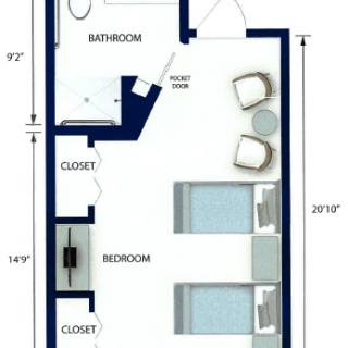 Floor plan of a residential unit with labeled rooms and dimensions.