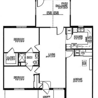 Blueprint of a house showing the layout and dimensions of rooms.