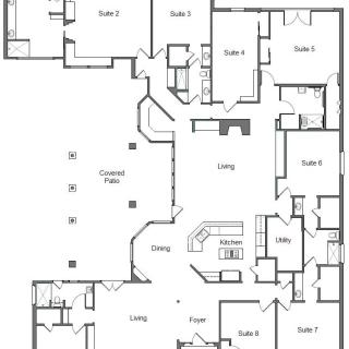 A detailed floor plan layout of a residential house.