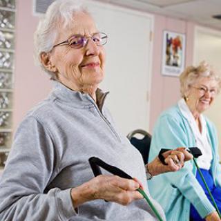 Senior women participating in a fitness class.