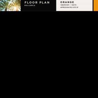 A graphic design featuring a floor plan with a black background and color palette sample.