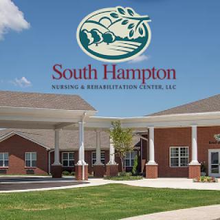 Exterior view of South Hampton Nursing & Rehabilitation Center, showcasing its welcoming architecture and well-maintained grounds.