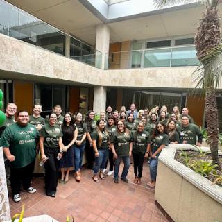 A team gathering in the courtyard, showcasing unity and a shared spirit.