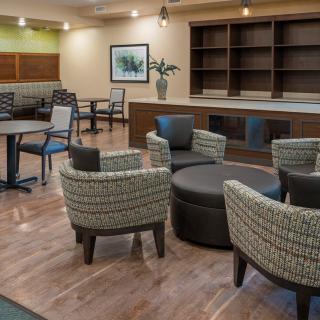 A modern lounge with comfortable seating and a contemporary design.