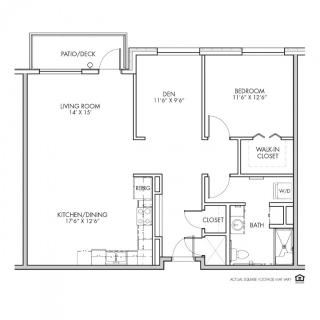This image shows a detailed floor plan of an apartment, highlighting various rooms and spaces.