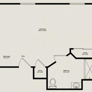 A detailed floor plan showing the layout of a room with dimensions.