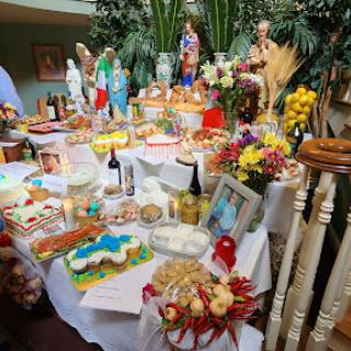 A vibrant display of food and decorations for a festive celebration.