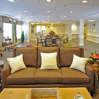 A cozy living room area with a brown sofa and decorative pillows.
