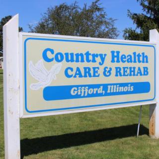 Sign for Country Health Care & Rehab in Gifford, Illinois.
