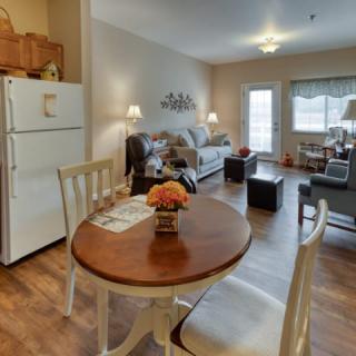 Cozy living space with an open dining area and kitchen.