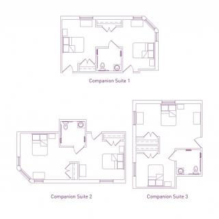 Blueprints of three apartment layouts.