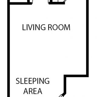 Simple floor plan depicting a living room and sleeping area.