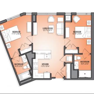 An architectural floor plan depicting the layout of multiple apartment units.
