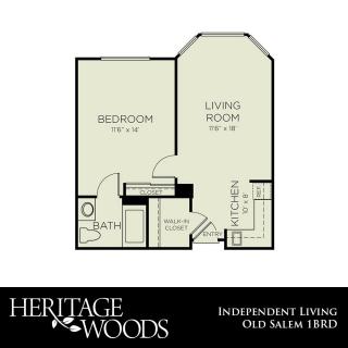 One-bedroom apartment floor plan at Heritage Woods Independent Living.
