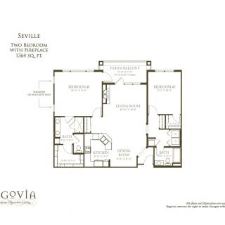 This is a floor plan of a two-bedroom, two-bathroom apartment layout.