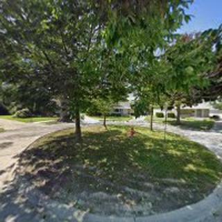 A residential street with lush trees and a well-maintained sidewalk.