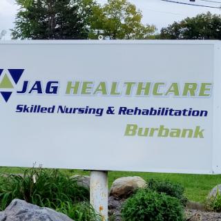 JAG Healthcare sign indicating skilled nursing and rehabilitation services in Burbank.