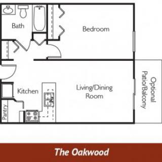 The Oakwood one-bedroom apartment floor plan.
