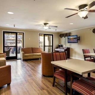 A modern living room with comfortable seating and a television.