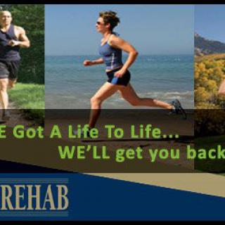 Promotional image for a rehabilitation center, highlighting outdoor fitness and recovery.