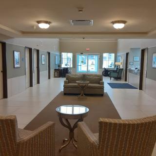 A spacious and modern lobby with comfortable seating and a welcoming atmosphere.