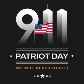 A tribute to Patriot Day with the phrase 'We Will Never Forget' alongside the American flag.