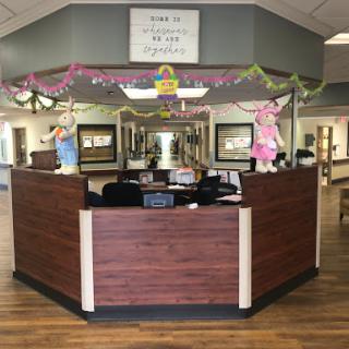 A decorated reception area with a welcoming atmosphere.