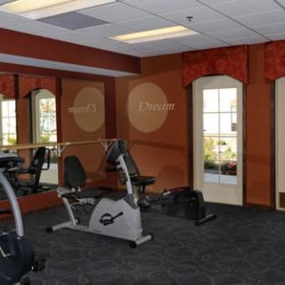 A well-equipped indoor gym with exercise machines and mirrors.