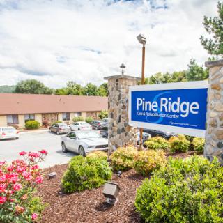 Welcome to Pine Ridge, a cozy motel surrounded by beautiful landscaping.