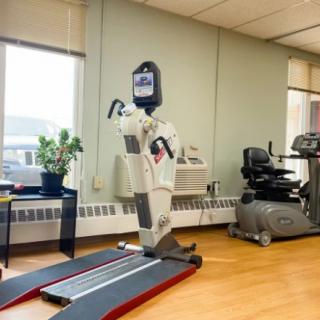 A rehabilitation center with specialized exercise equipment for therapy.
