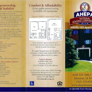 Informational brochure for AHEPA apartments highlighting comfort and affordability.