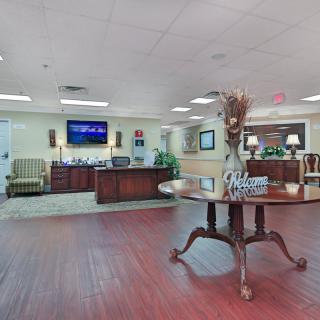 A welcoming lobby with tasteful decorations and comfortable seating.